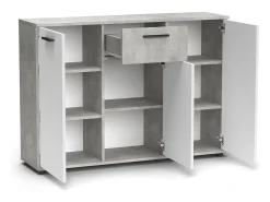 Aparador Bosco 3 puertas 1 cajón, mueble con almacenamiento de salón color Cemento y Blanco 120 cm