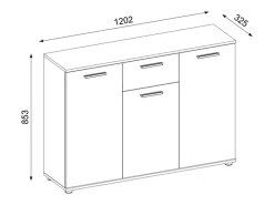 Aparador Bosco 3 puertas 1 cajón, mueble con almacenamiento de salón color Cemento y Blanco 120 cm