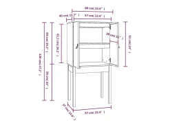 Aparador buffet cómoda armario mueble organizador cocina salón salón alto 60 x 40 x 120 cm madera maciza de pino negro 02_0034948