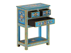 Aparador buffet cómoda armario mueble organizador cocina salón salón turquesa 55 x 30 x 76 cm madera maciza de mango multicolor 02_0036562