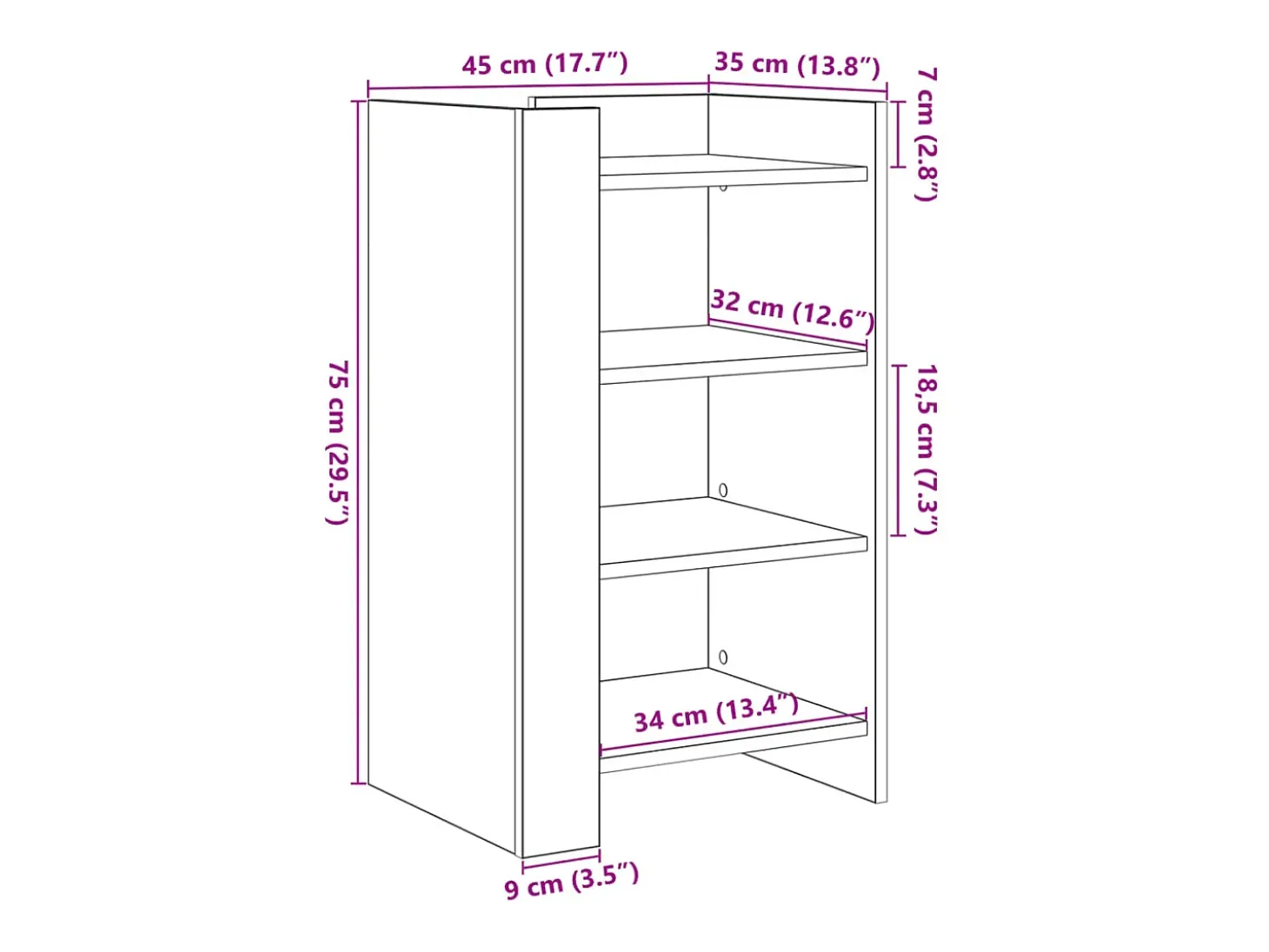 Aparador buffet cómoda armario unidad de almacenamiento organizador cocina salón salón 45 x 35 x 75 cm madera contrachapada negra 02_0035944