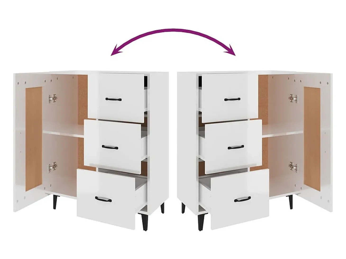 Aparador buffet cómoda armario mueble organizador cocina salón brillante 69,5 x 34 x 90 cm madera contrachapada blanco 02_0030752