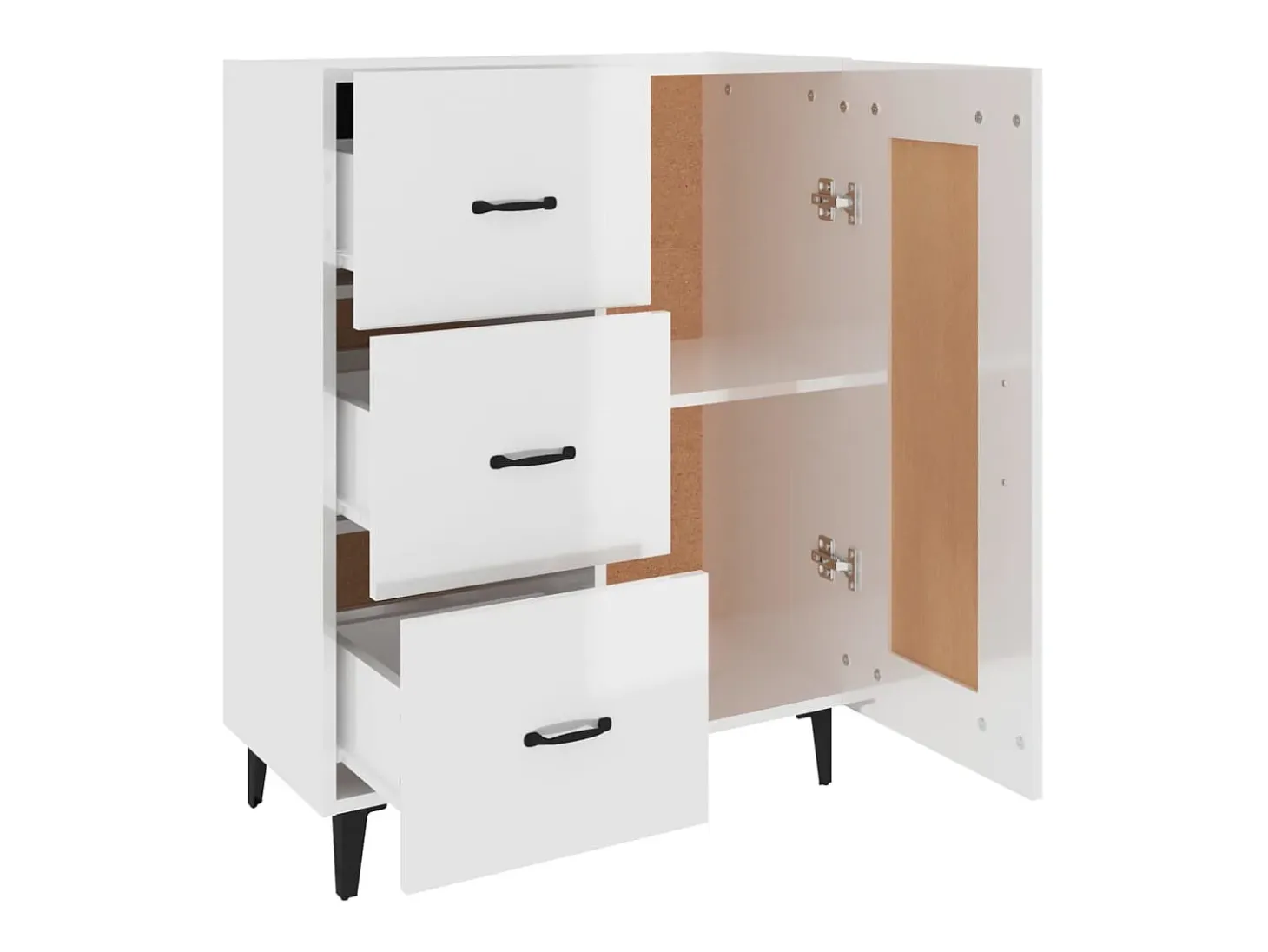 Aparador buffet cómoda armario mueble organizador cocina salón brillante 69,5 x 34 x 90 cm madera contrachapada blanco 02_0030752