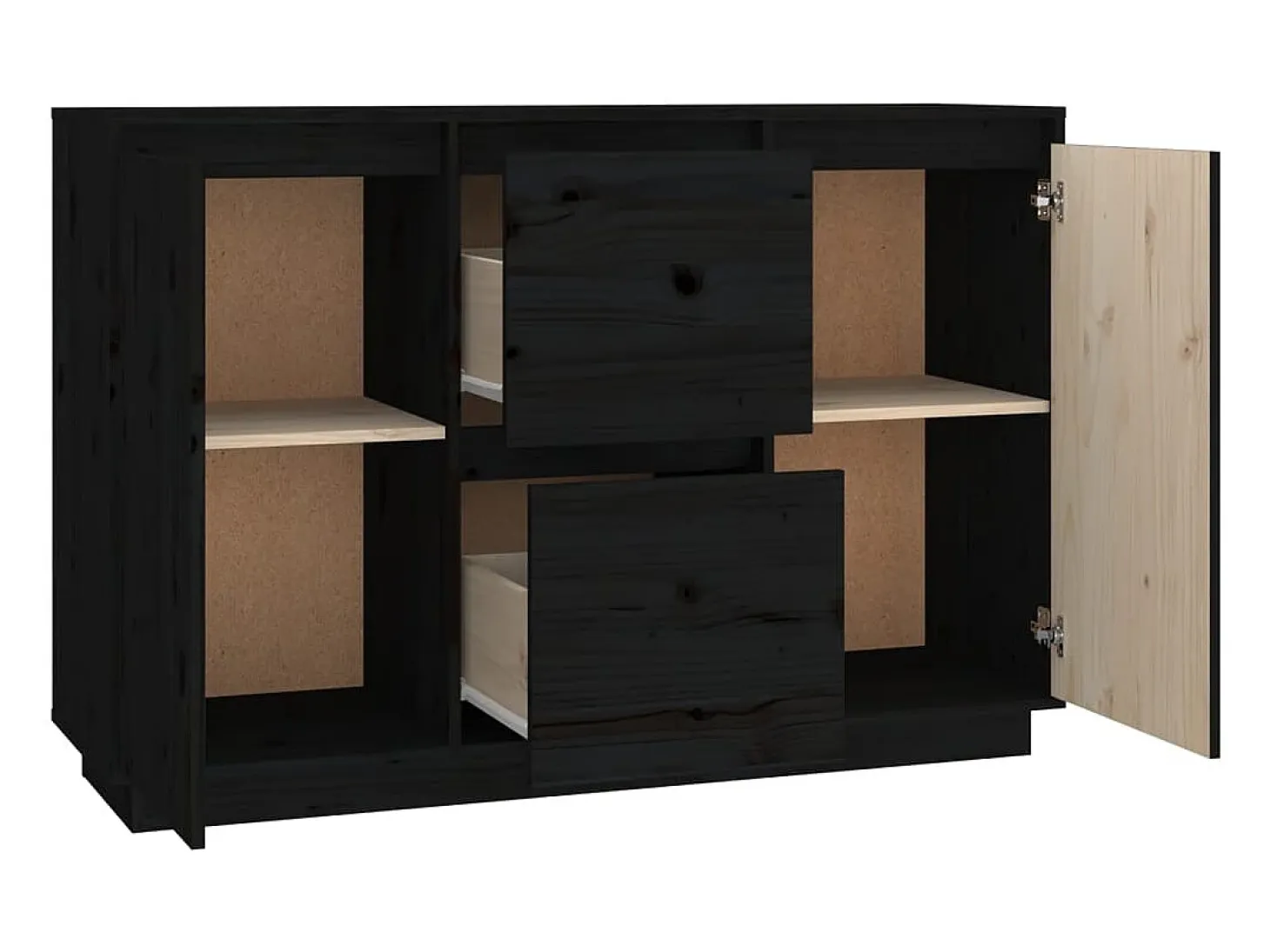 Aparador buffet cómoda armario unidad de almacenamiento organizador cocina salón salón 111 x 34 x 75 cm madera maciza de pino negro 02_0035845