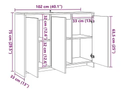 Aparador buffet cómoda armario unidad de almacenamiento organizador cocina salón hecho a mano 102 x 33 x 75 cm madera contrachapada marrón 02_0030806
