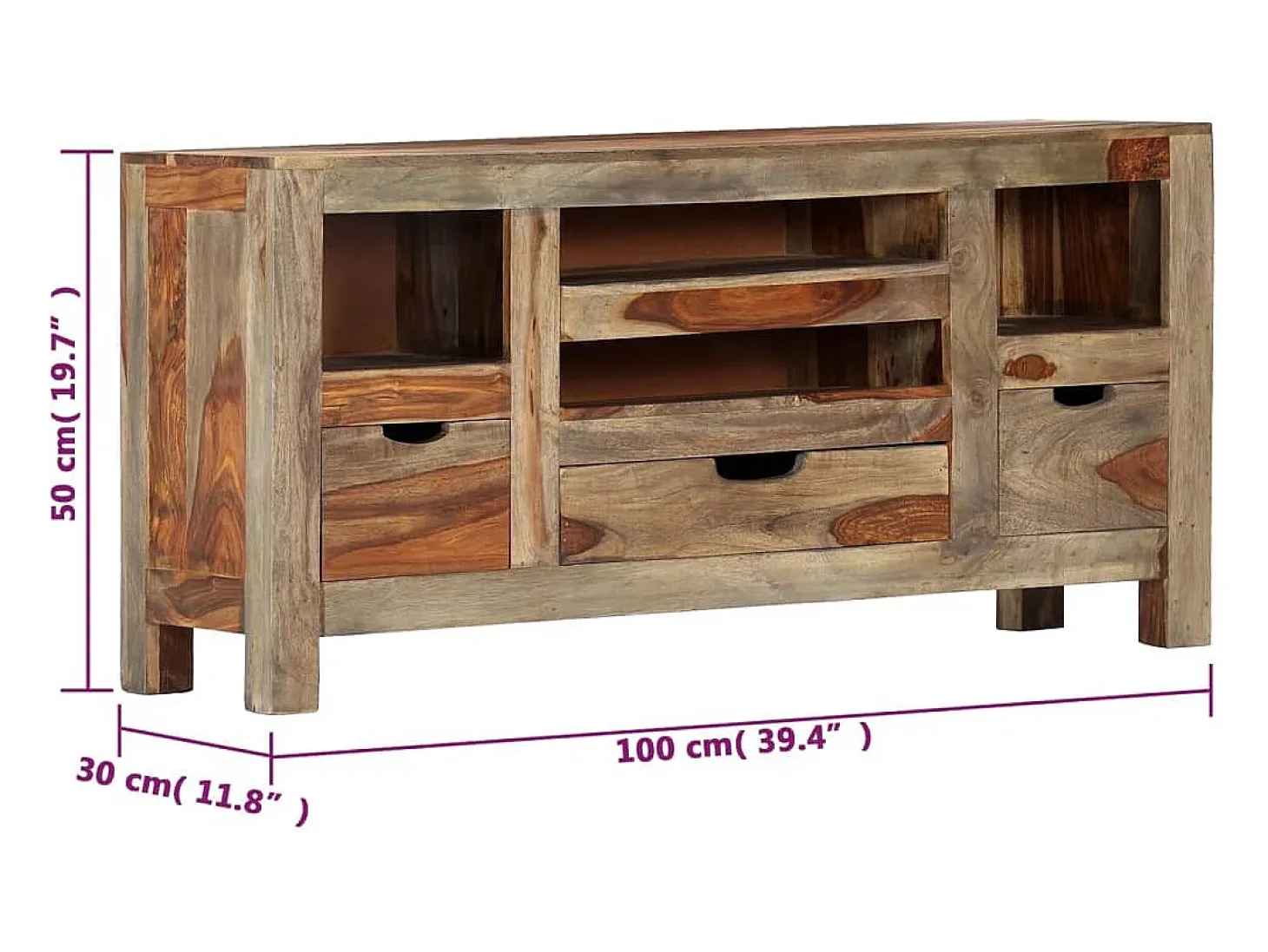 Aparador buffet cómoda armario mueble organizador cocina salón salón 100 x 30 x 50 cm madera maciza gris 02_0031760