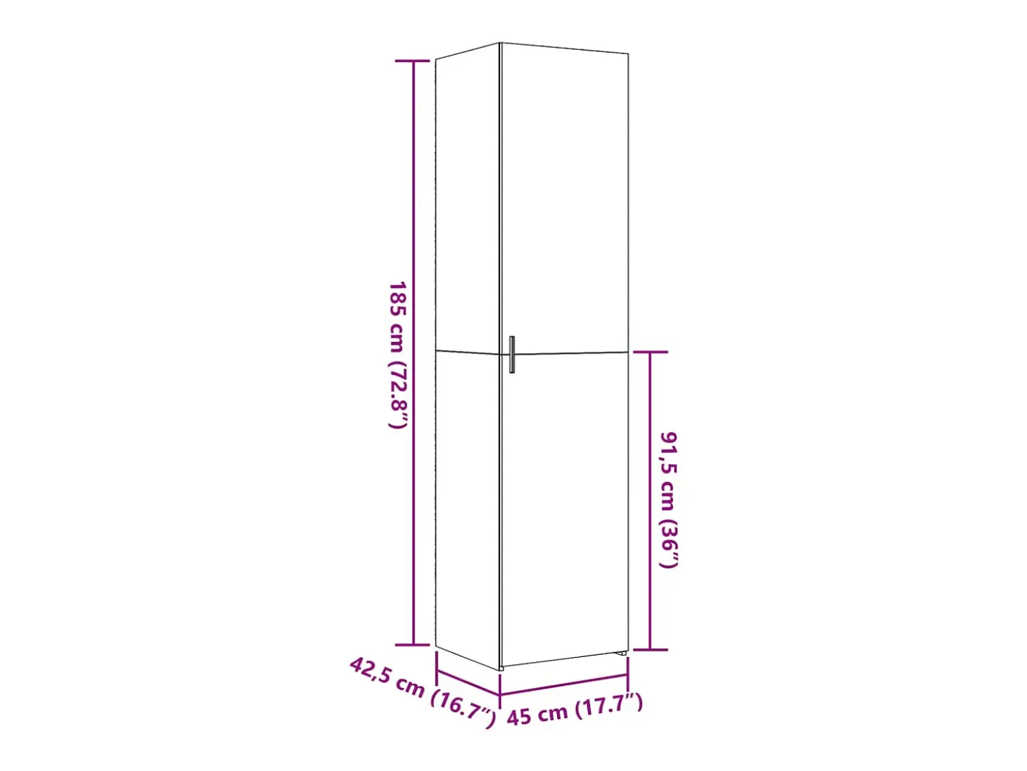 Aparador buffet cómoda armario mueble organizador cocina salón salón alto 45 x 42,5 x 185 cm madera contrachapada gris 02_0034444