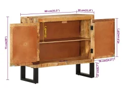 Aparador buffet cómoda armario mueble organizador cocina salón salón 80 x 30 x 71 cm madera maciza de mango en bruto y metal marrón 02_0029654