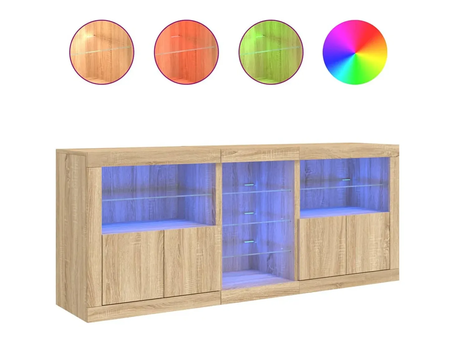 Aparador buffet cómoda armario mueble organizador cocina salón salón con luces LED sonoma 162 x 37 x 67 cm marrón 02_0029943