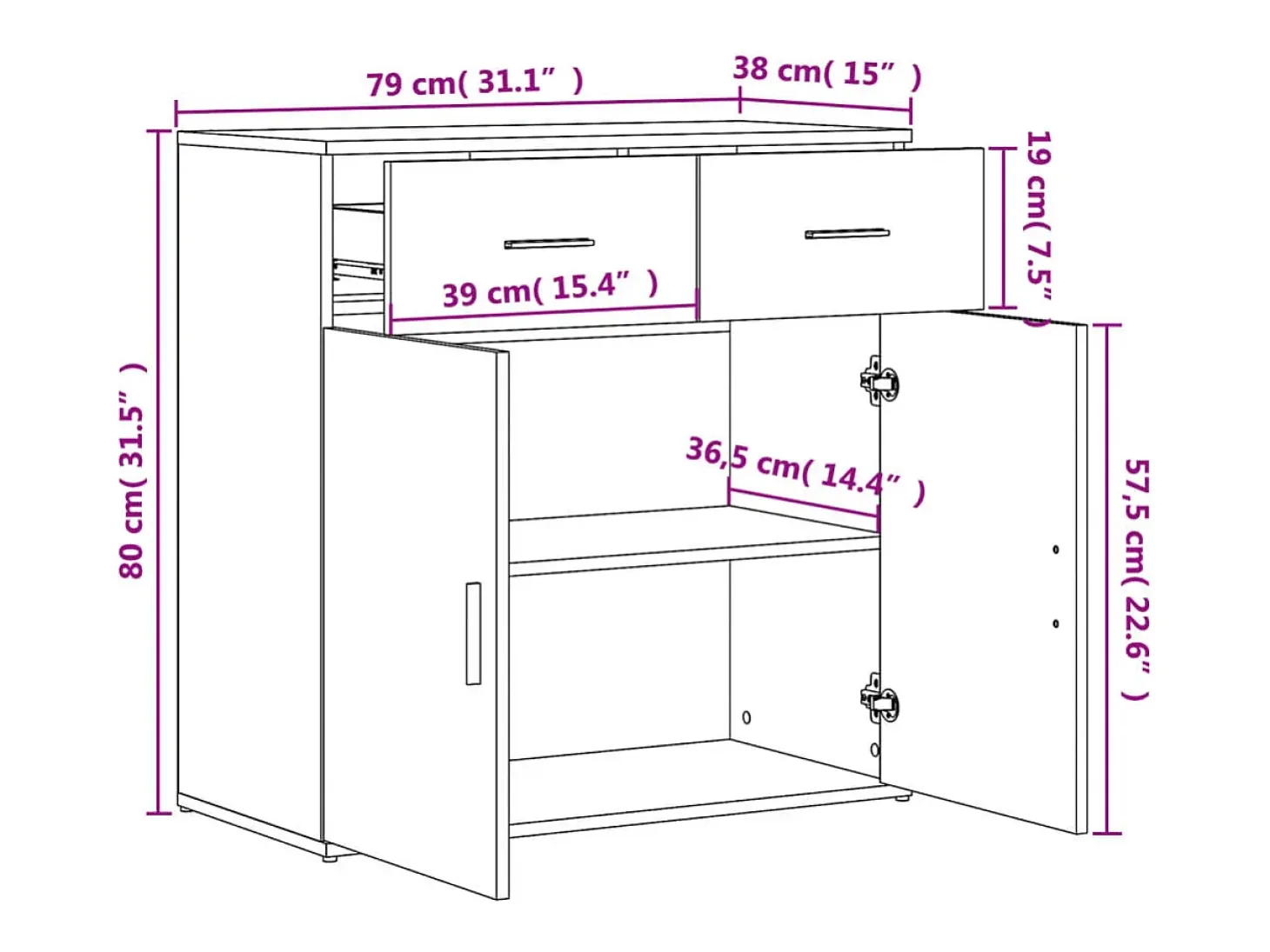 Aparador buffet cómoda armario mueble organizador cocina salón salón juego de 2 79 x 38 x 80 cm madera contrachapada blanca 02_0036685