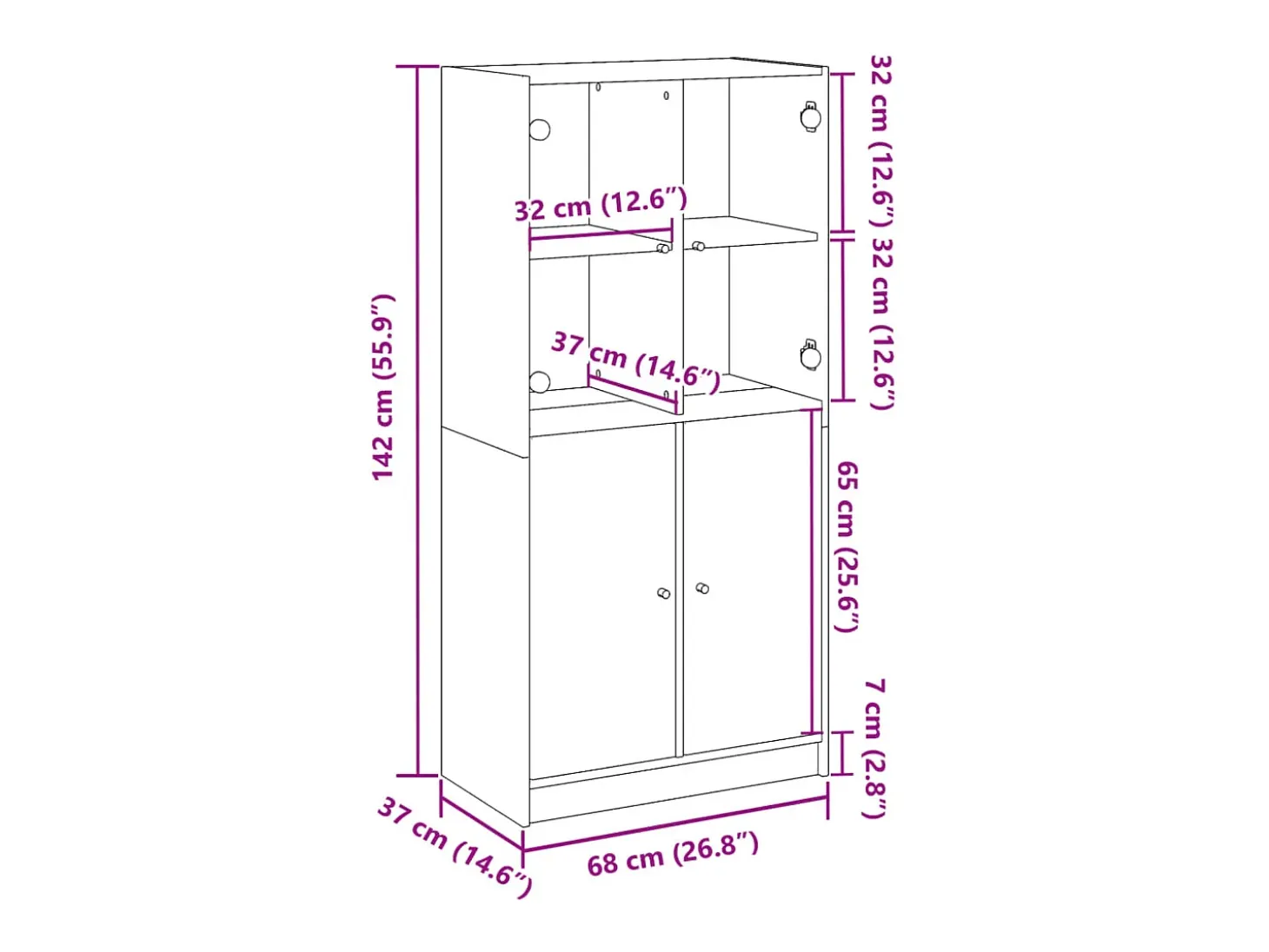 Aparador buffet cómoda armario mueble organizador cocina salón salón alto con puertas madera vieja 68 x 37 x 142 cm madera contrachapada marrón 02_0032248