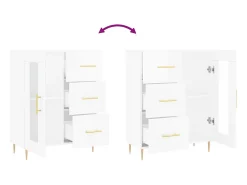 Aparador buffet cómoda armario mueble organizador cocina salón brillante 69,5 x 34 x 90 cm madera contrachapada blanco 02_0030711