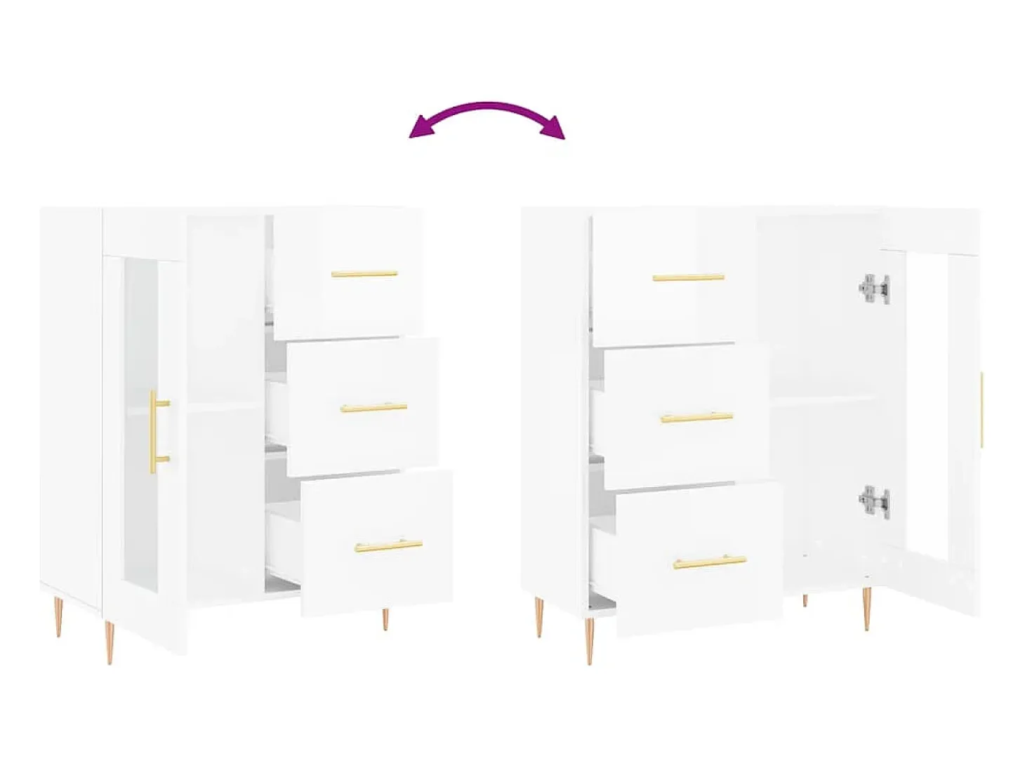 Aparador buffet cómoda armario mueble organizador cocina salón brillante 69,5 x 34 x 90 cm madera contrachapada blanco 02_0030711