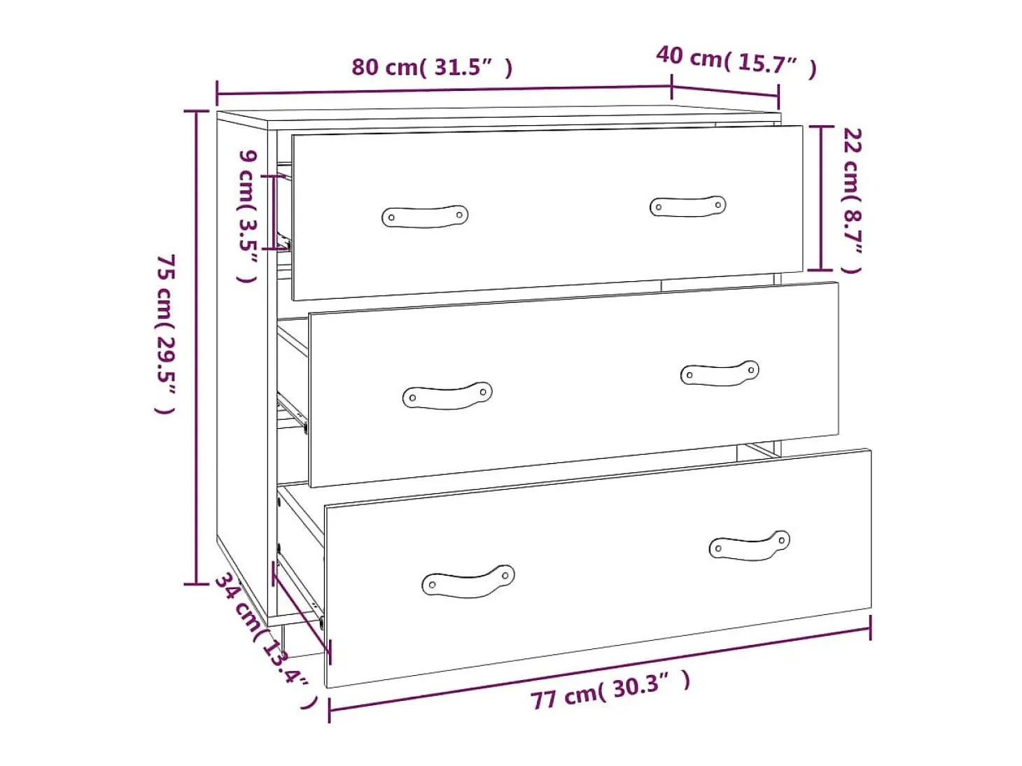 Aparador buffet cómoda armario mueble organizador cocina salón salón 80 x 40 x 75 cm madera maciza de pino gris 02_0031804