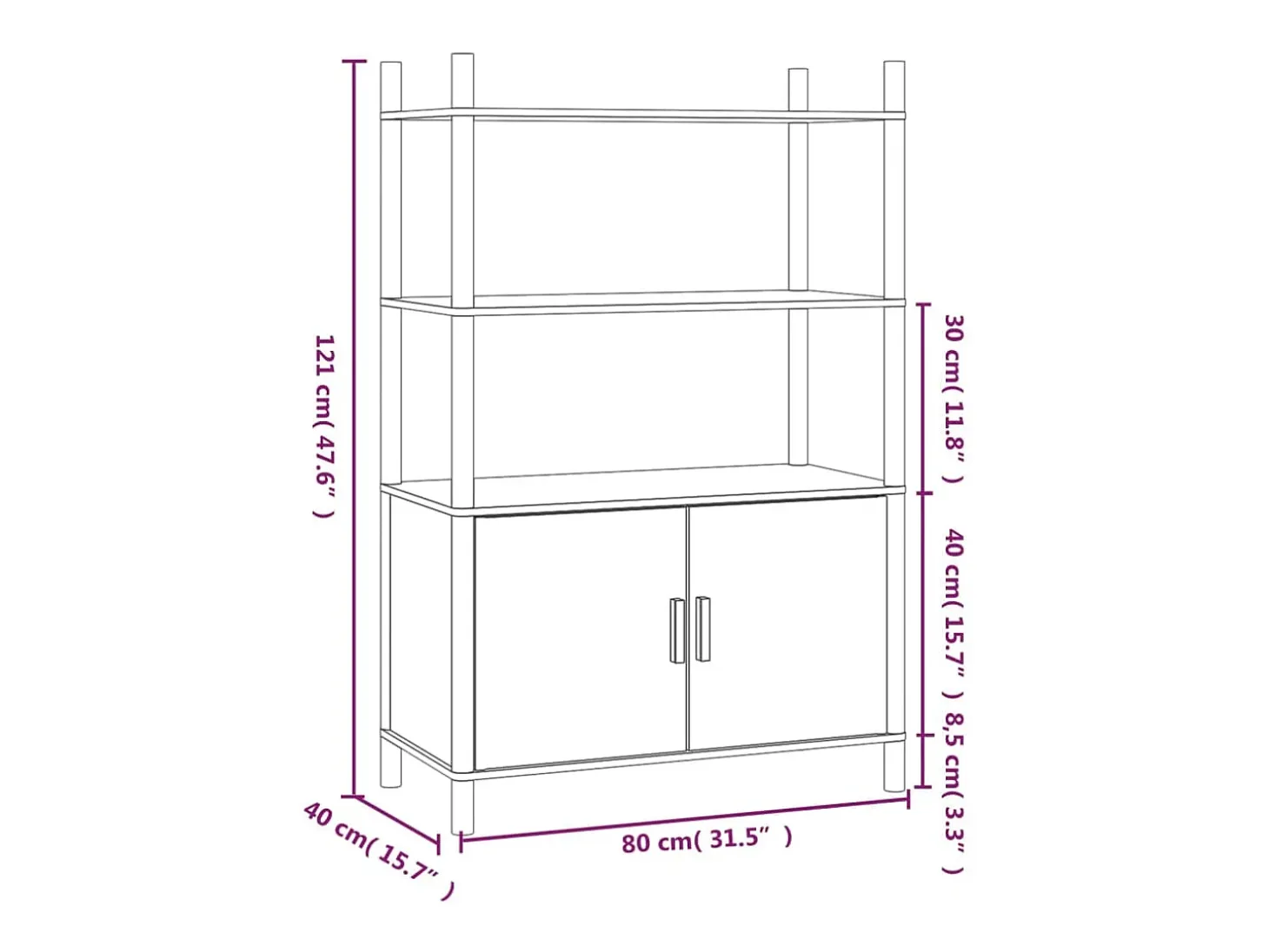 Aparador buffet cómoda armario mueble organizador cocina salón salón alto 80 x 40 x 121 cm madera contrachapada negro 02_0035131