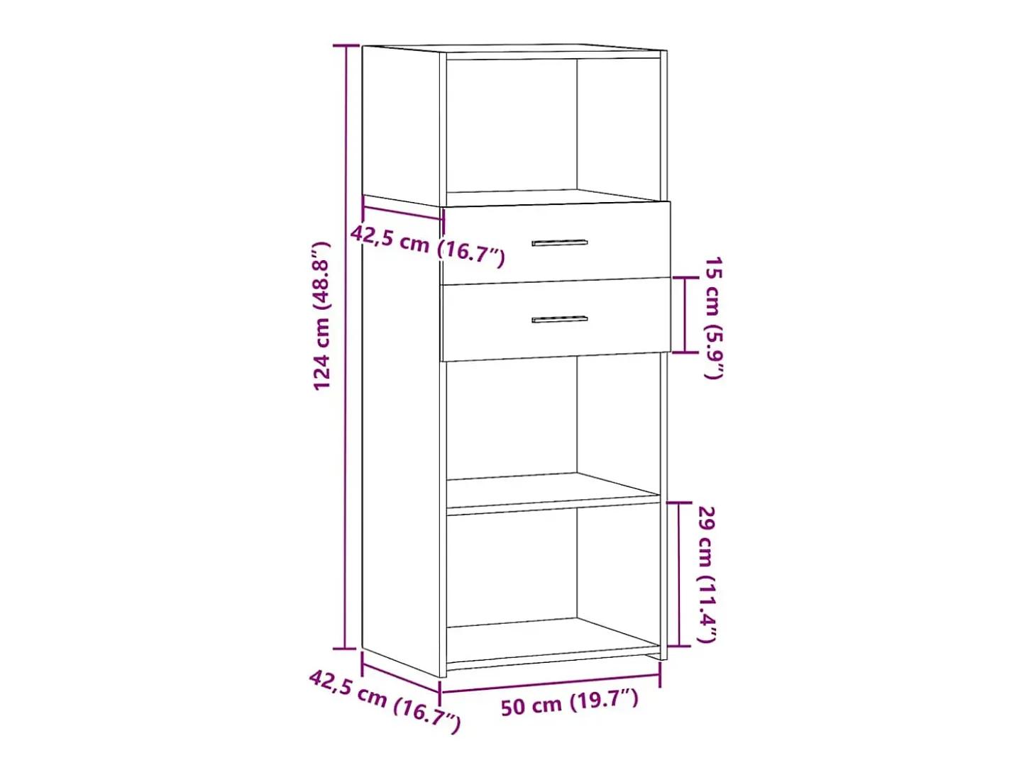 Aparador buffet cómoda armario mueble organizador cocina salón salón alto 50 x 42,5 x 124 cm madera contrachapada marrón 02_0033366