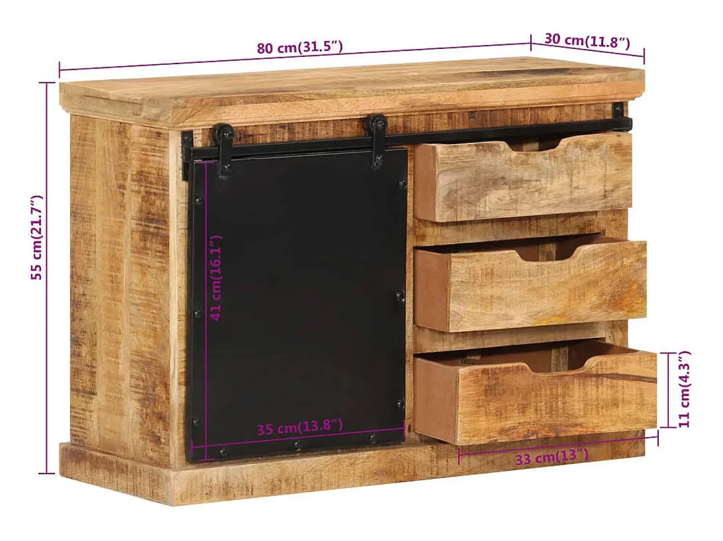 Aparador buffet cómoda armario mueble organizador cocina salón salón 80 x 30 x 55 cm madera maciza de mango en bruto marrón 02_0029652