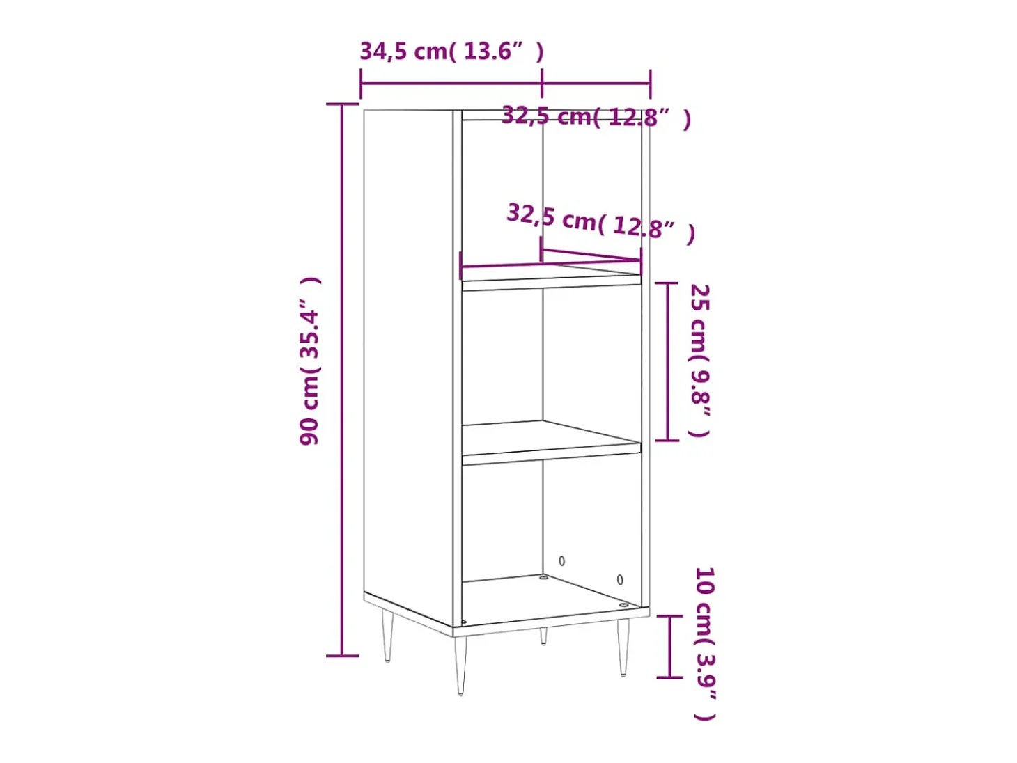 Aparador buffet cómoda armario mueble organizador cocina salón salón 34,5 x 32,5 x 90 cm madera contrachapada marrón 02_0030876