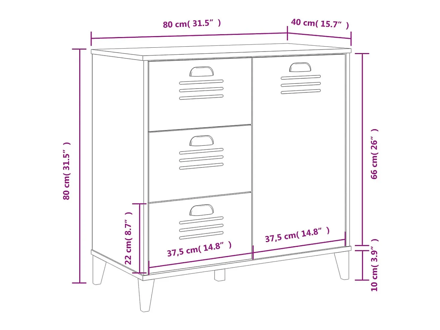 Aparador buffet cómoda armario unidad de almacenamiento organizador cocina salón salón 80 x 40 x 80 cm madera contrachapada negra 02_0036631