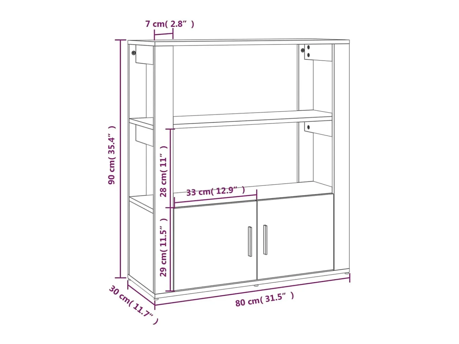 Aparador buffet cómoda armario mueble organizador cocina salón salón 80 x 30 x 90 cm madera contrachapada marrón 02_0031107