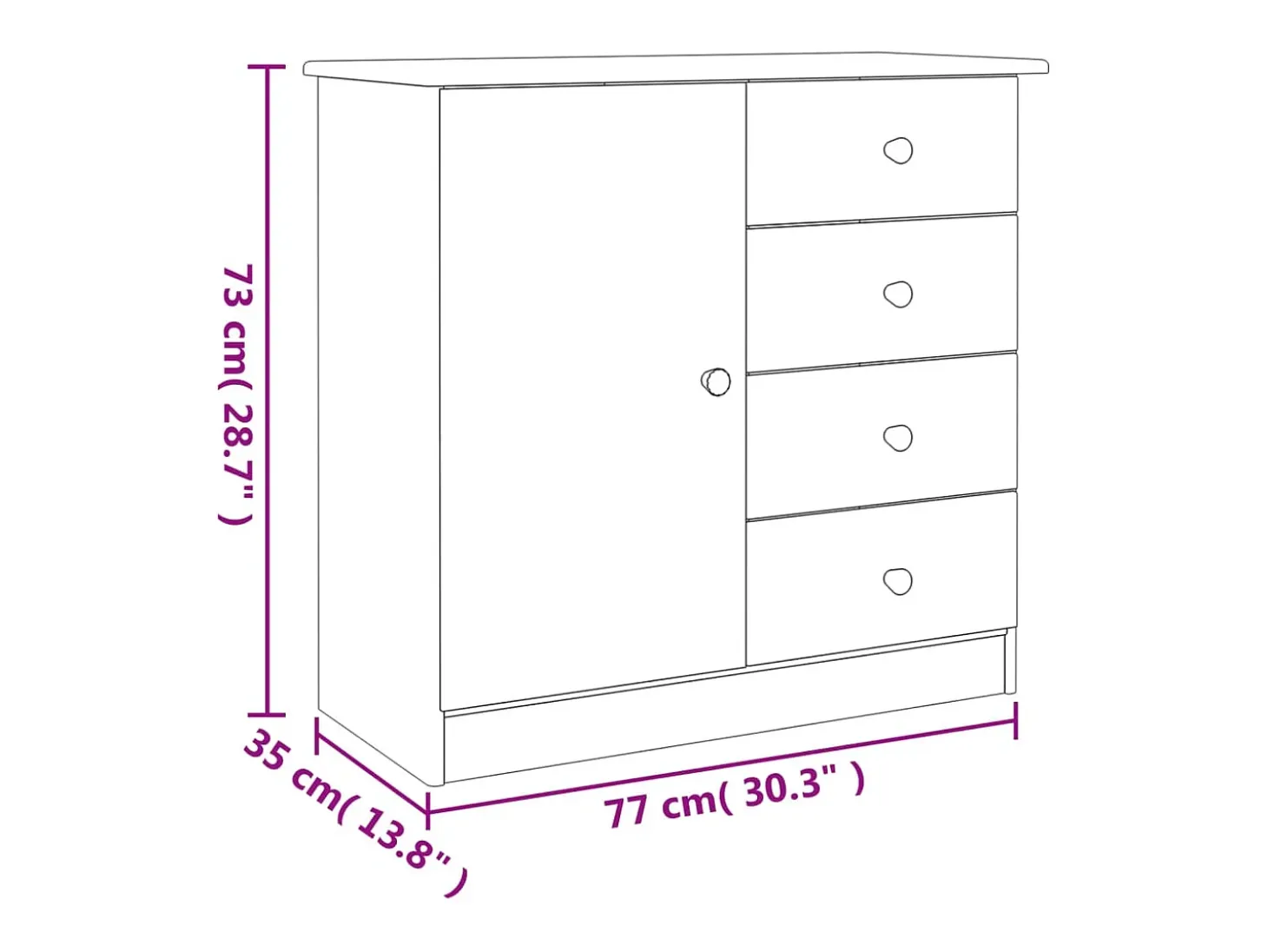 Aparador buffet cómoda armario unidad de almacenamiento organizador cocina salón salón 77 x 35 x 73 cm madera maciza de pino blanco 02_0029681