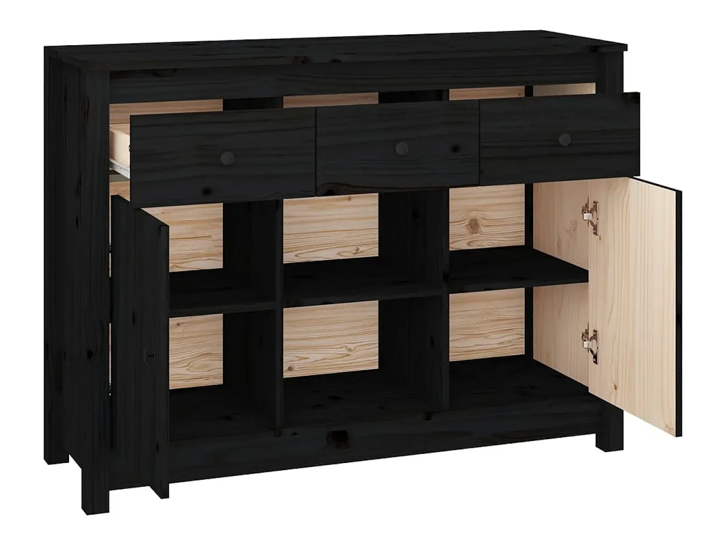 Aparador buffet cómoda armario mueble organizador cocina salón salón 100 x 35 x 74,5 cm madera maciza de pino negro 02_0035794