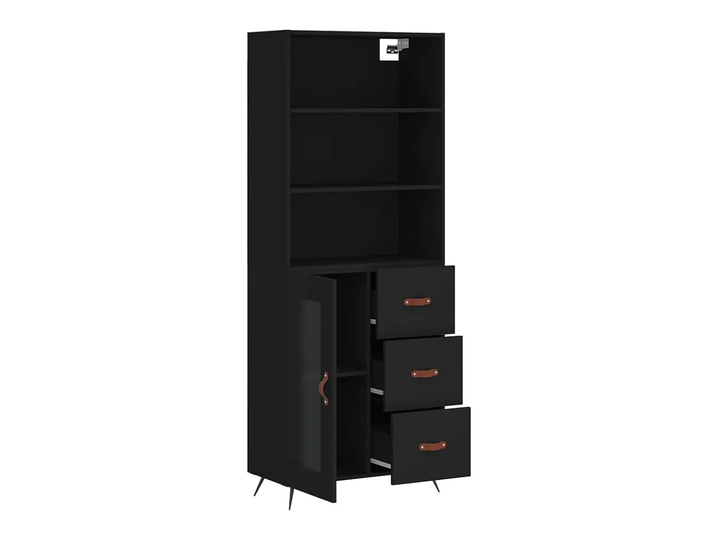Aparador buffet cómoda armario mueble organizador cocina salón salón alto 69,5 x 34 x 180 cm madera contrachapada negra 02_0035035