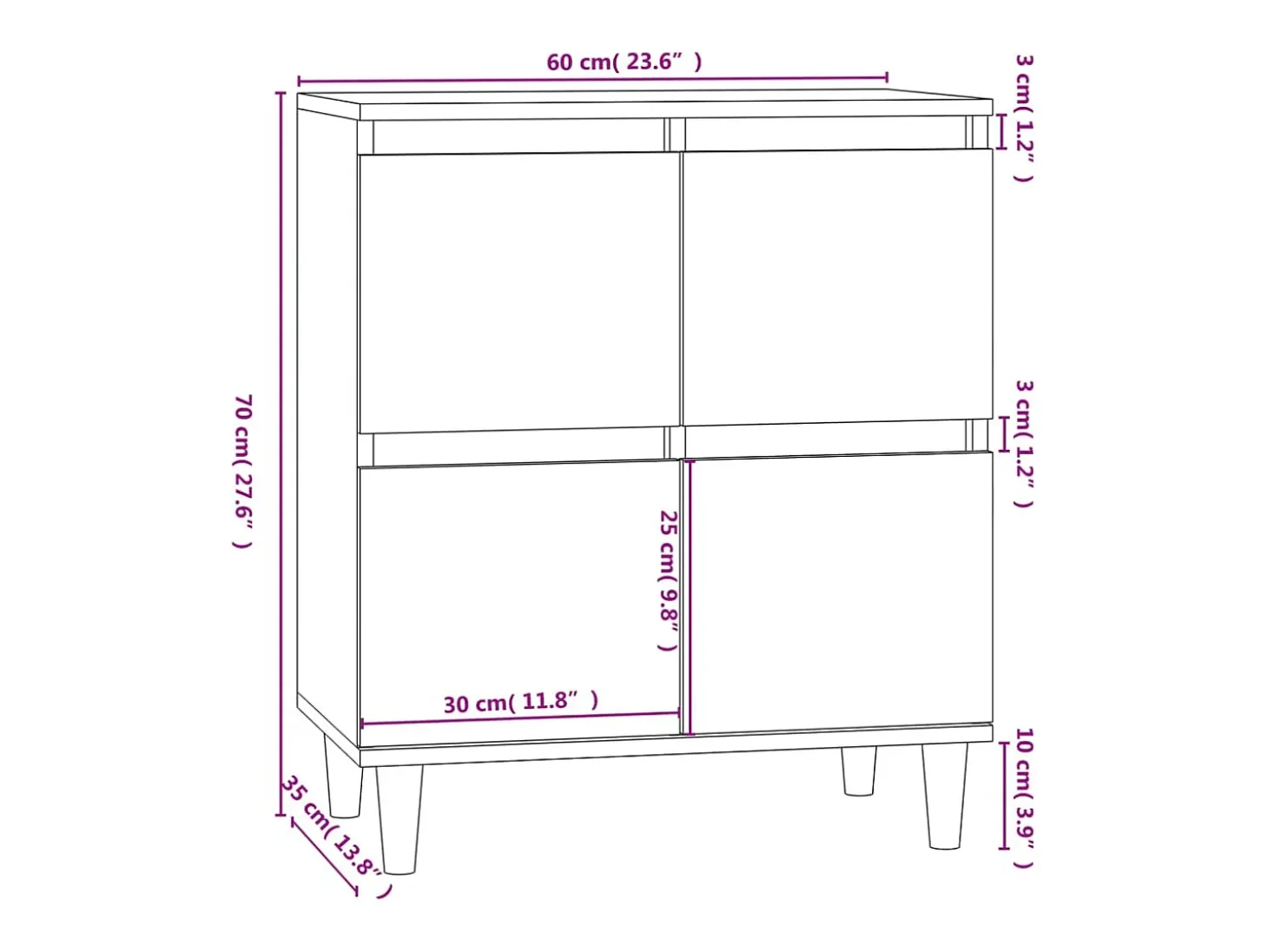Aparador buffet cómoda armario mueble organizador cocina salón salón 60 x 35 x 70 cm madera contrachapada negra 02_0035987