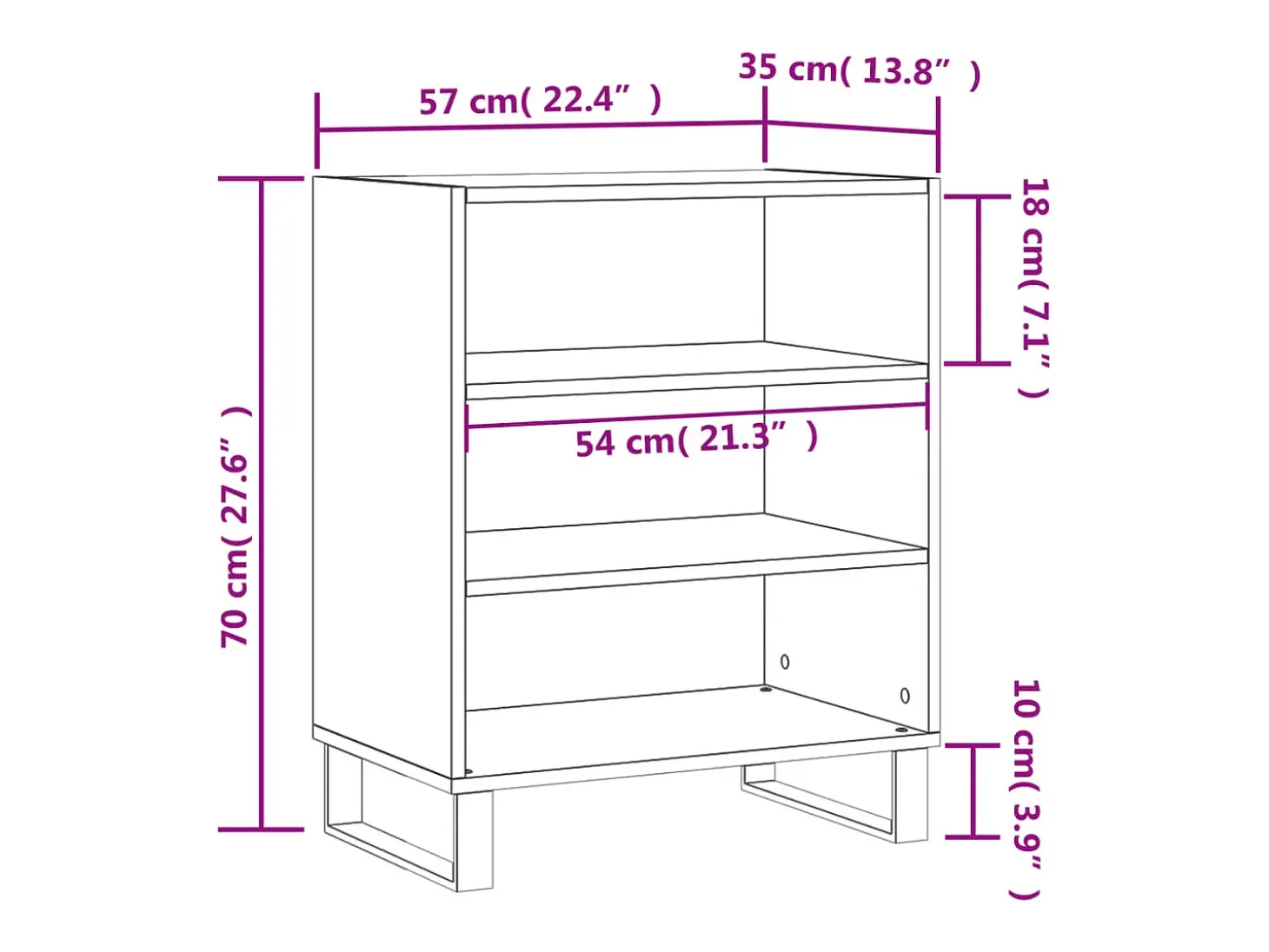 Aparador buffet cómoda armario mueble organizador cocina salón salón brillante 57 x 35 x 70 cm madera contrachapada blanco 02_0030647