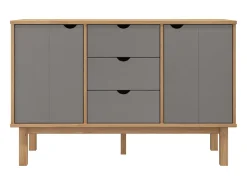 Aparador Buffet Cómoda Armario Unidad de Almacenamiento Organizador Cocina Salón Salón y 113,5 x 43 x 73 cm Madera Maciza Pino Gris 02_0036187