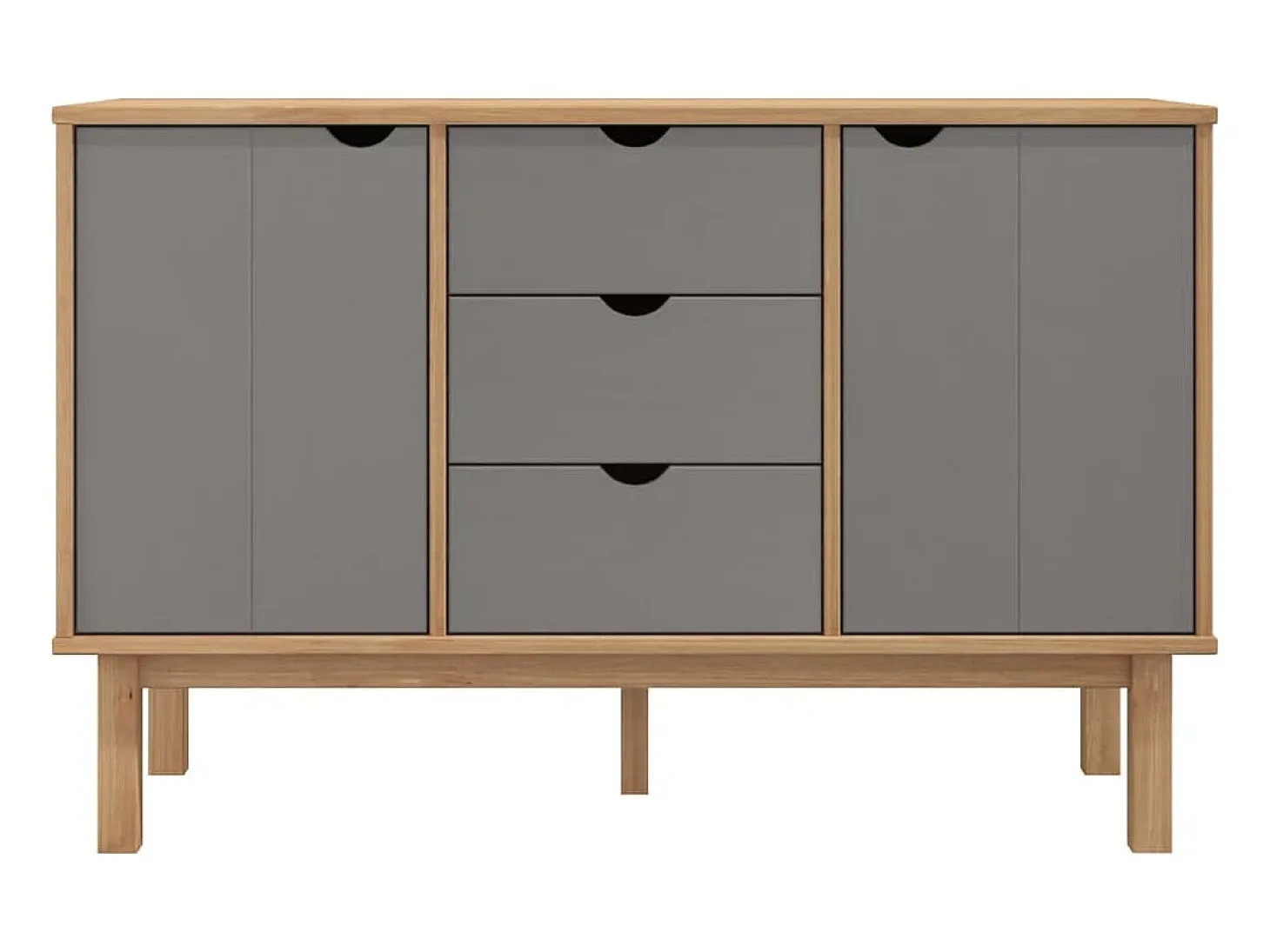 Aparador Buffet Cómoda Armario Unidad de Almacenamiento Organizador Cocina Salón Salón y 113,5 x 43 x 73 cm Madera Maciza Pino Gris 02_0036187