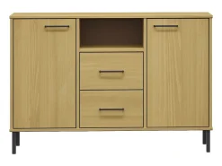 Aparador buffet cómoda armario mueble organizador cocina salón salón con patas de metal 113 x 40 x 77 cm madera maciza marrón 02_0030095