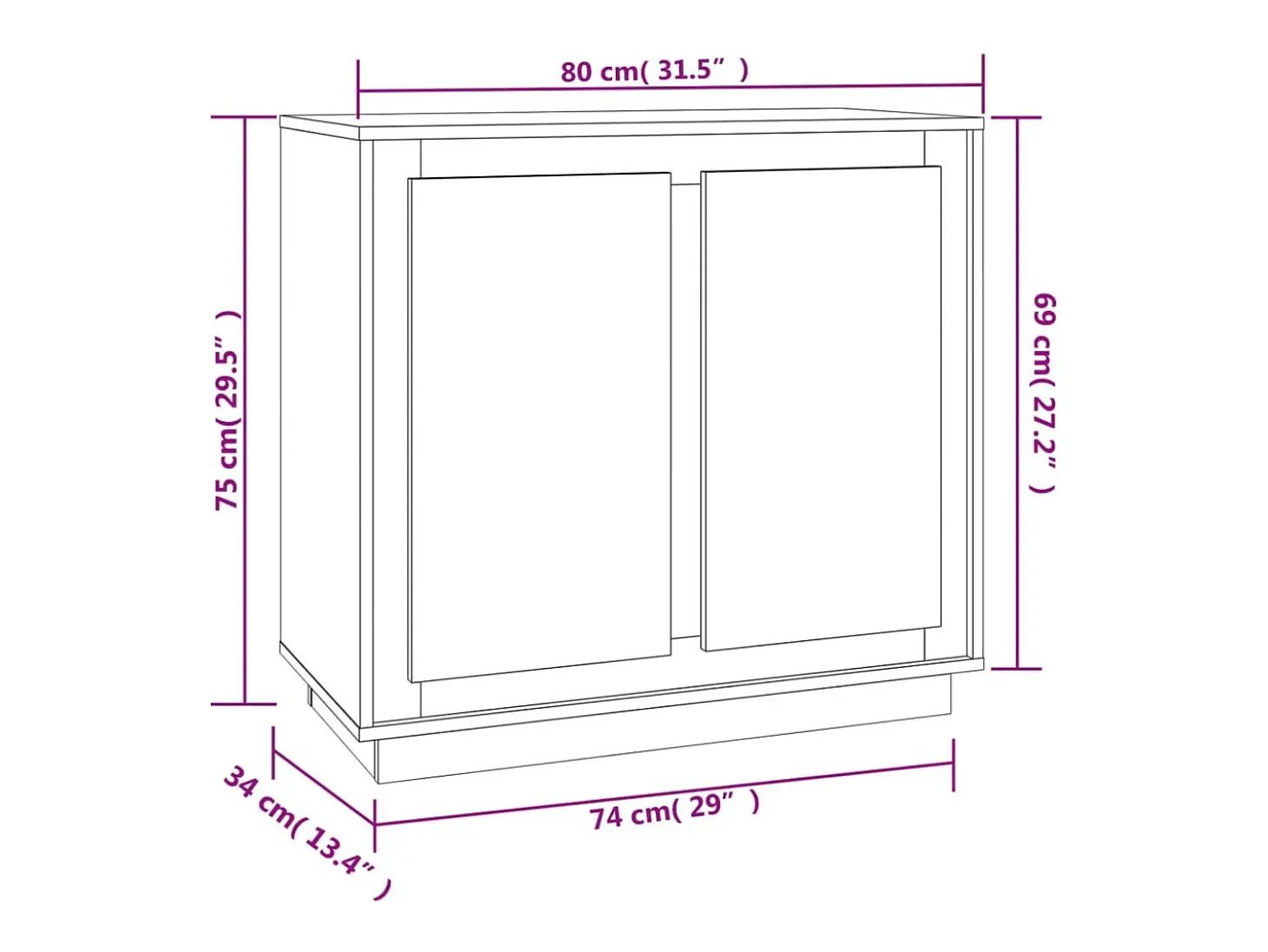 Aparador buffet cómoda armario unidad de almacenamiento organizador cocina salón salón 80 x 34 x 75 cm madera contrachapada gris 02_0032103