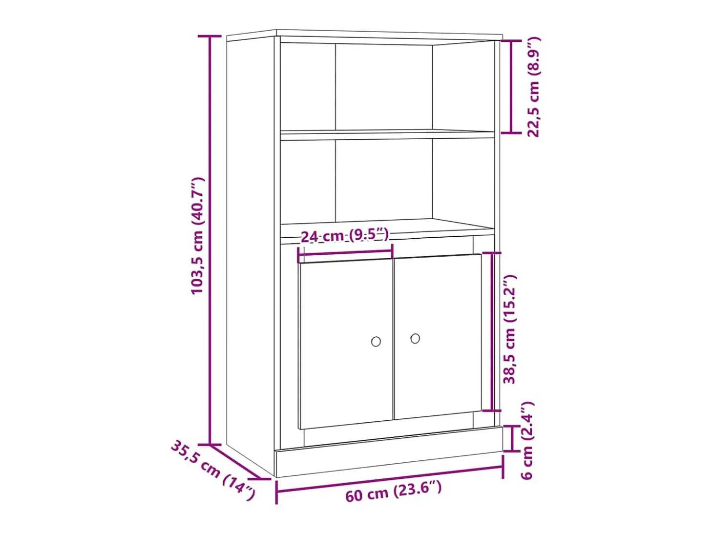 Aparador buffet cómoda armario mueble organizador cocina salón salón alto madera vieja 60 x 35,5 x 103,5 cm madera contrachapada marrón 02_0035655
