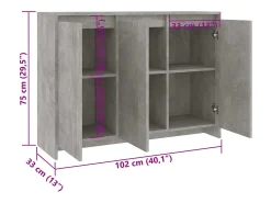 Aparador buffet cómoda armario unidad de almacenamiento organizador cocina salón salón 102 x 33 x 75 cm madera contrachapada gris 02_0031834