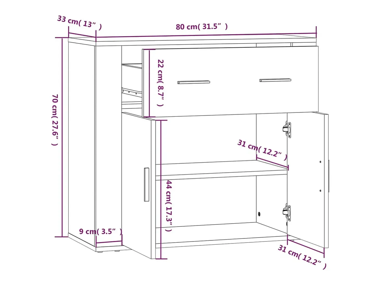 Aparador buffet cómoda armario mueble organizador cocina salón salón 80 x 33 x 70 cm madera contrachapada gris 02_0032100