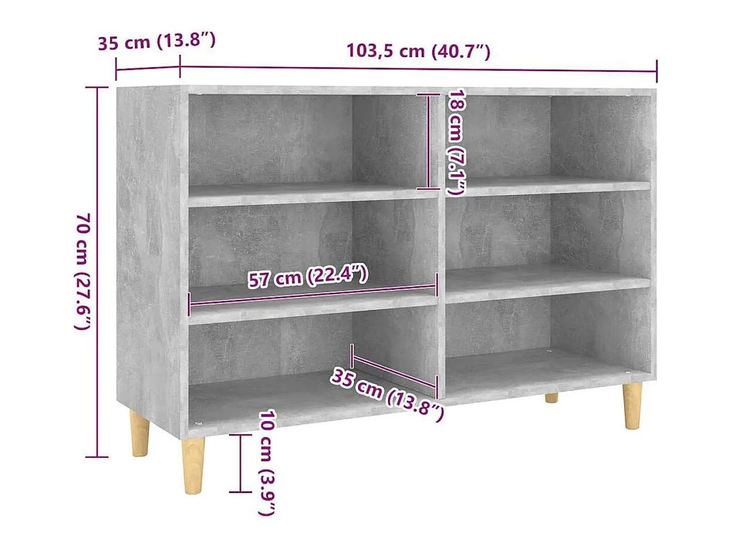 Aparador buffet cómoda armario unidad de almacenamiento organizador cocina salón salón 103,5 x 35 x 70 cm madera contrachapada gris 02_0031838