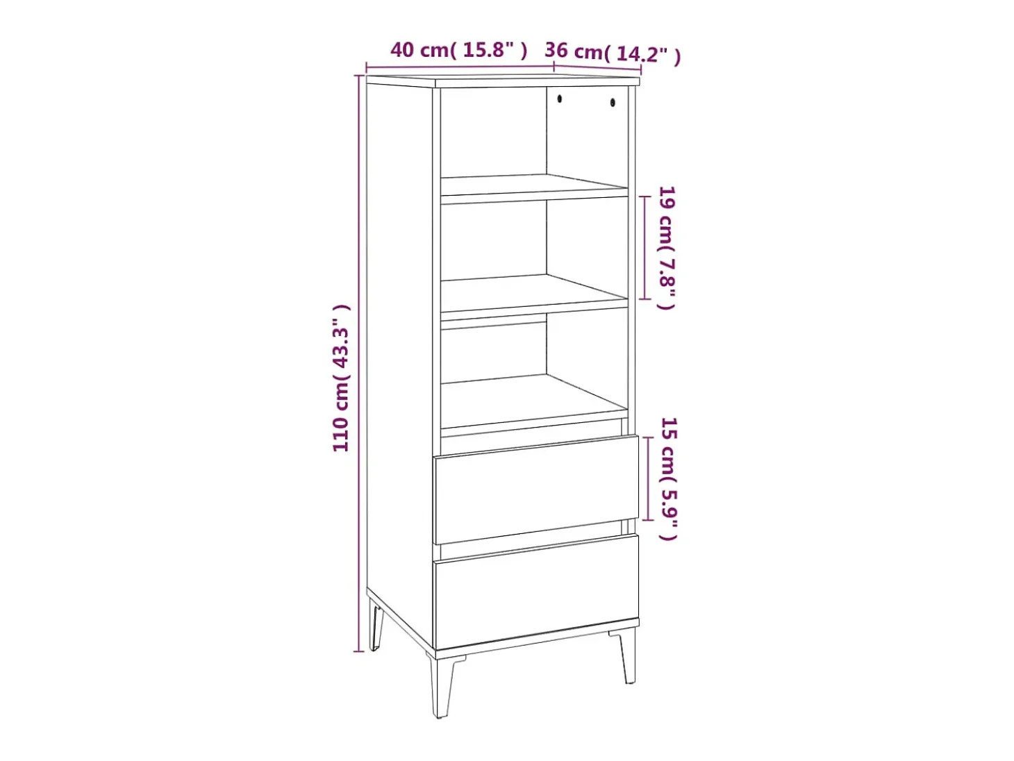 Aparador buffet cómoda armario mueble organizador cocina salón salón alto 40 x 36 x 110 cm madera contrachapada gris 02_0034436