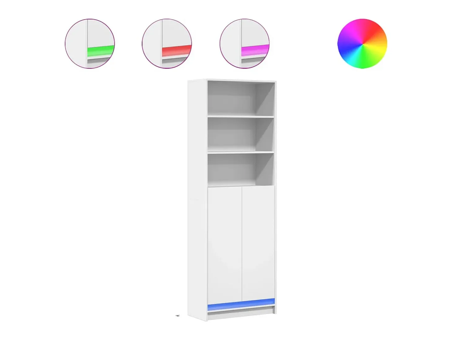 Aparador buffet cómoda armario mueble organizador cocina salón salón alto con LED 69 x 32,5 x 200 cm madera contrachapada blanca 02_0032215