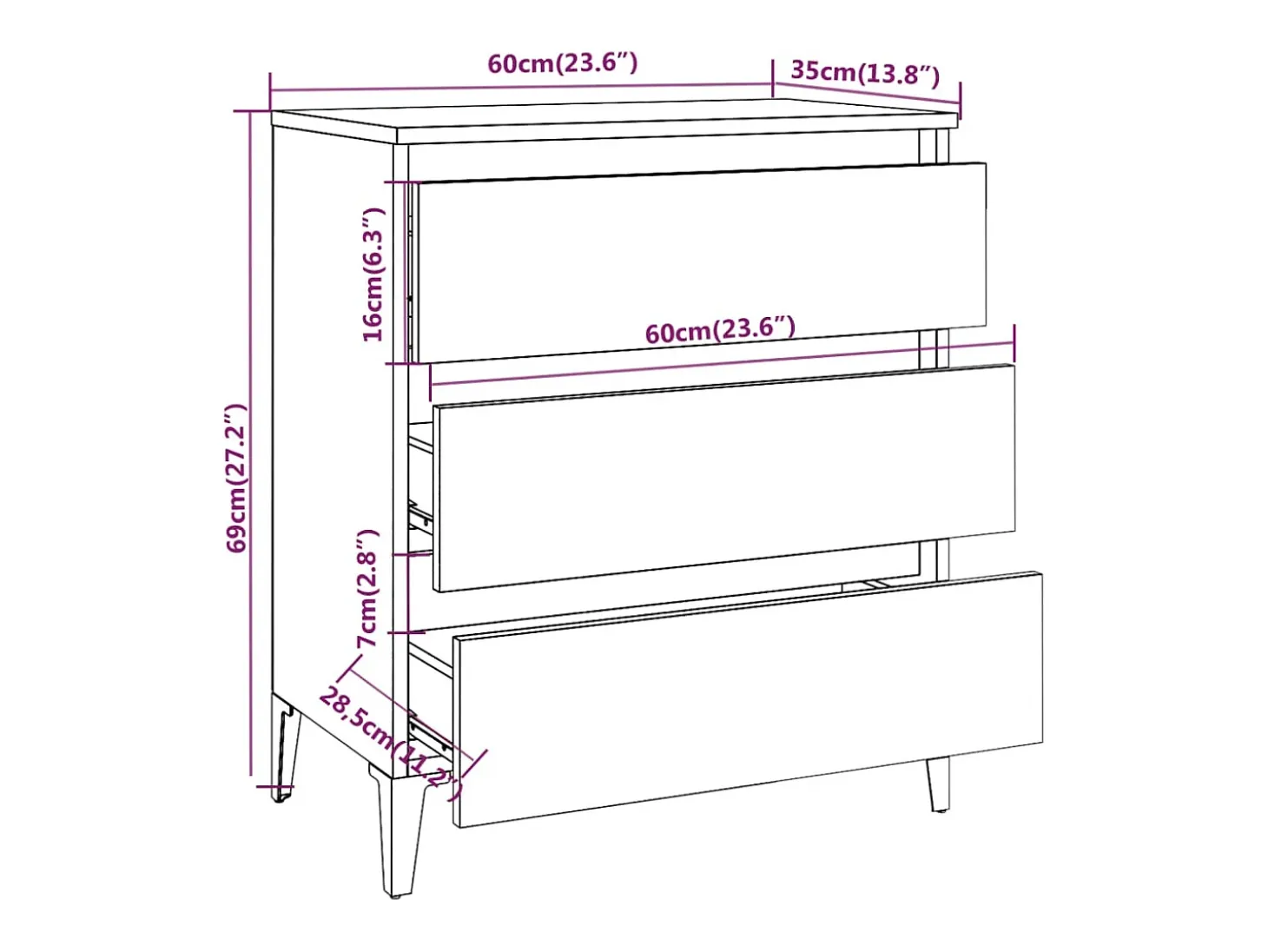 Aparador buffet cómoda armario unidad de almacenamiento organizador cocina salón salonsonoma 60 x 35 x 69 cm madera contrachapada gris 02_0036392