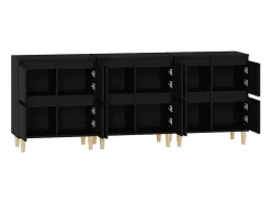 Aparador buffet cómoda armario unidad de almacenamiento organizador cocina salón salón 3 piezas 60 x 35 x 70 cm negro madera contrachapada 02_0037144