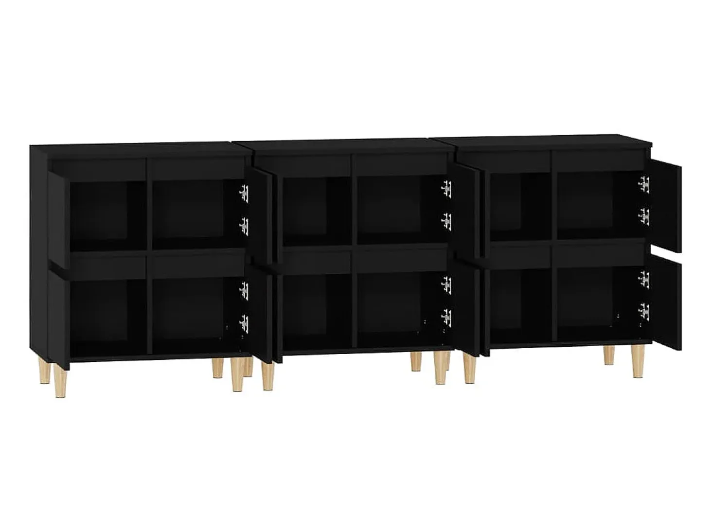 Aparador buffet cómoda armario unidad de almacenamiento organizador cocina salón salón 3 piezas 60 x 35 x 70 cm negro madera contrachapada 02_0037144