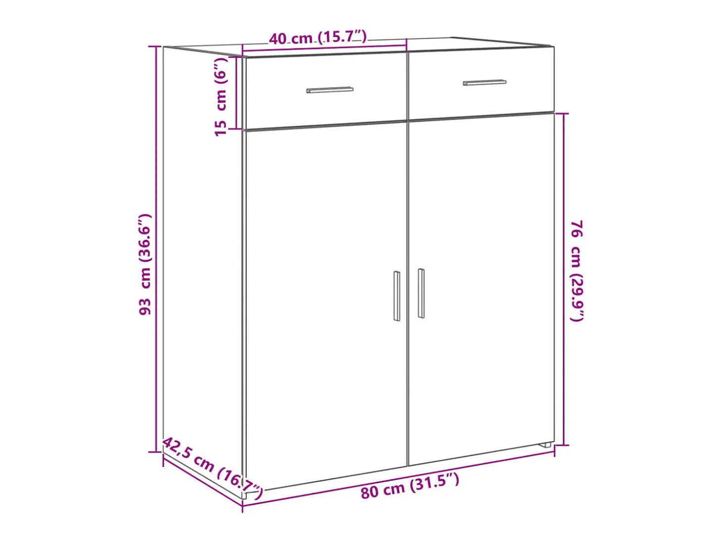 Aparador buffet cómoda armario unidad de almacenamiento organizador cocina salón salón Sonoma 80 x 42,5 x 93 cm madera contrachapada marrón 02_0031724