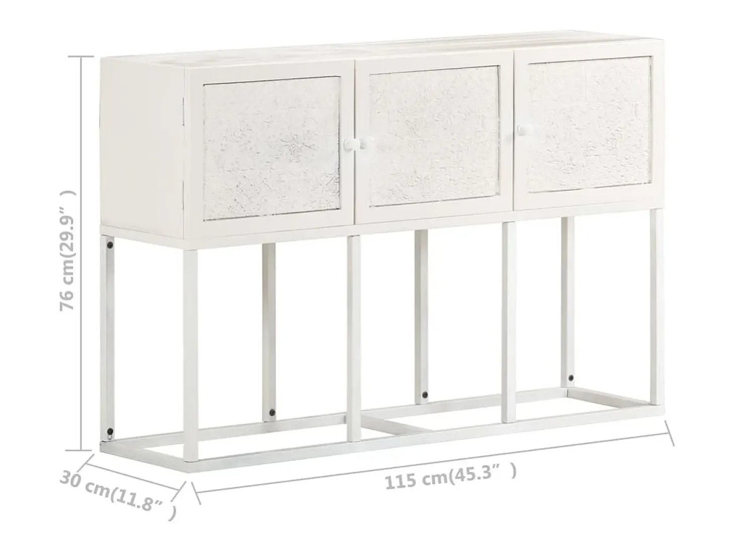 Aparador buffet cómoda armario mueble organizador cocina salón salón 115 x 30 x 76 cm madera maciza de mango blanco 02_0029525