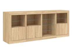 Aparador buffet cómoda armario mueble organizador cocina salón salón con luces LED sonoma 164 x 37 x 67 cm marrón 02_0029946