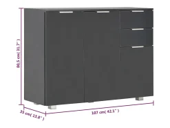 Aparador buffet cómoda armario mueble organizador cocina salón brillante 107 x 35 x 80,5 cm negro 02_0036163