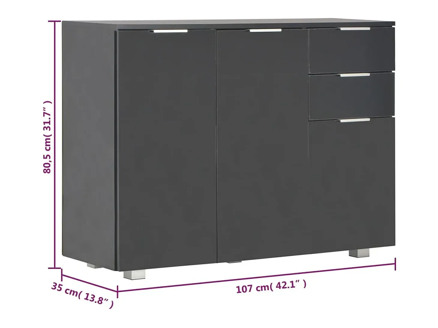 Aparador buffet cómoda armario mueble organizador cocina salón brillante 107 x 35 x 80,5 cm negro 02_0036163