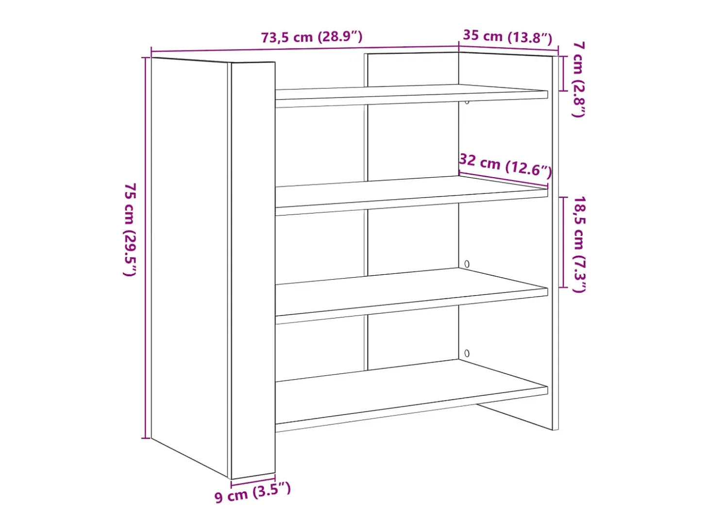 Aparador buffet cómoda armario mueble organizador cocina salón salón 73,5 x 35 x 75 cm madera contrachapada negra 02_0036116