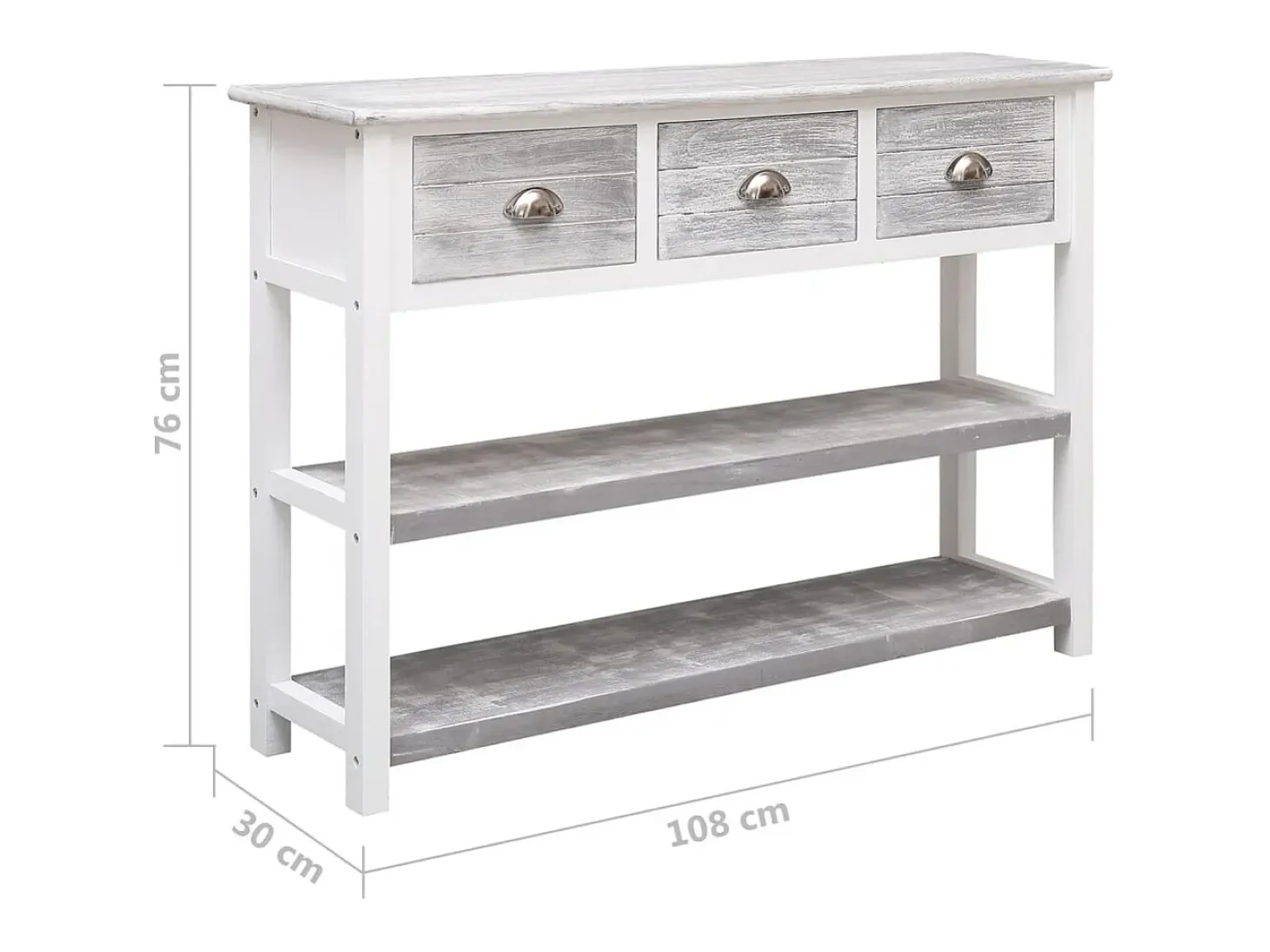 Aparador buffet cómoda armario mueble organizador cocina salón salón antiguo 108 x 30 x 76 cm madera maciza de Paulownia gris 02_0031812