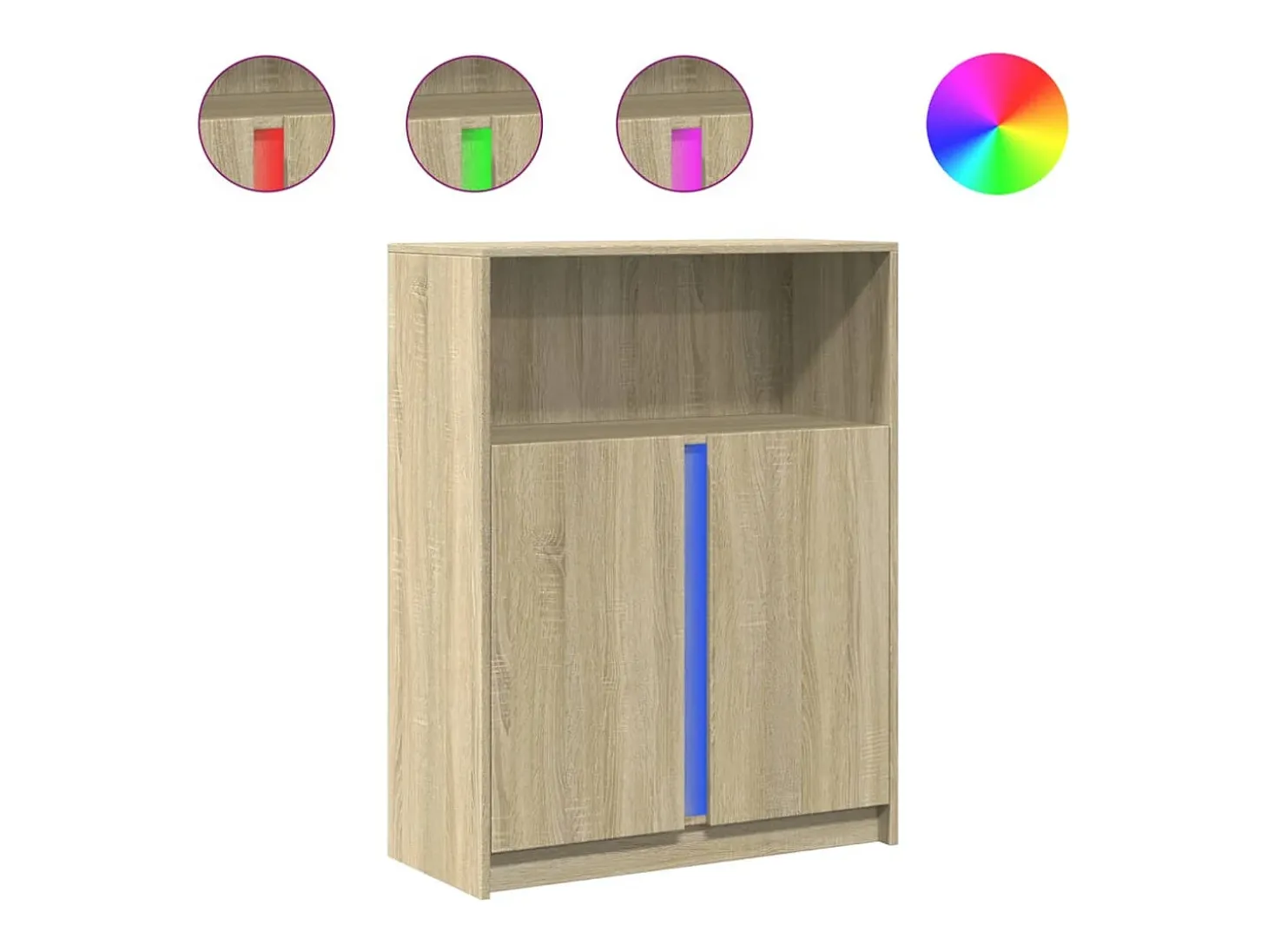 Aparador buffet cómoda armario mueble organizador cocina salón salón con Sonoma LED 77 x 34 x 100 cm madera contrachapada marrón 02_0029799
